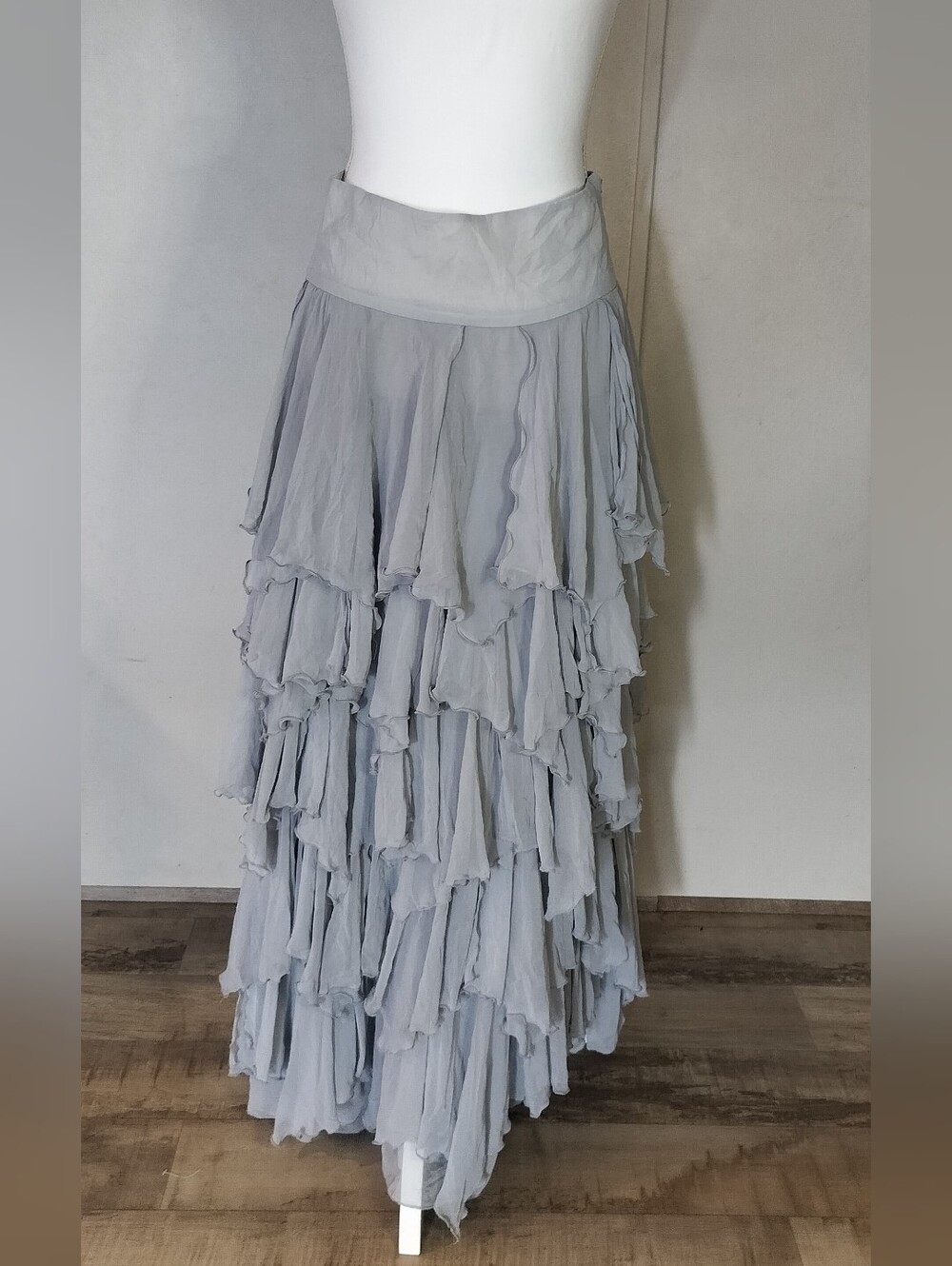 Free People Light Gray Tiered Ruffle Maxi Skirt - Soft Gray